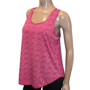SCHWIING Leaf Print Tank Top Scoop Neck A-Line Round Hem Summer Pink Loose Fit